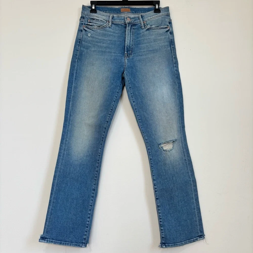 Mother Women"s 29 High Waisted Rascal Ankle Jeans Love Gun Distressed Frayed Hem - Picture 1 of 16